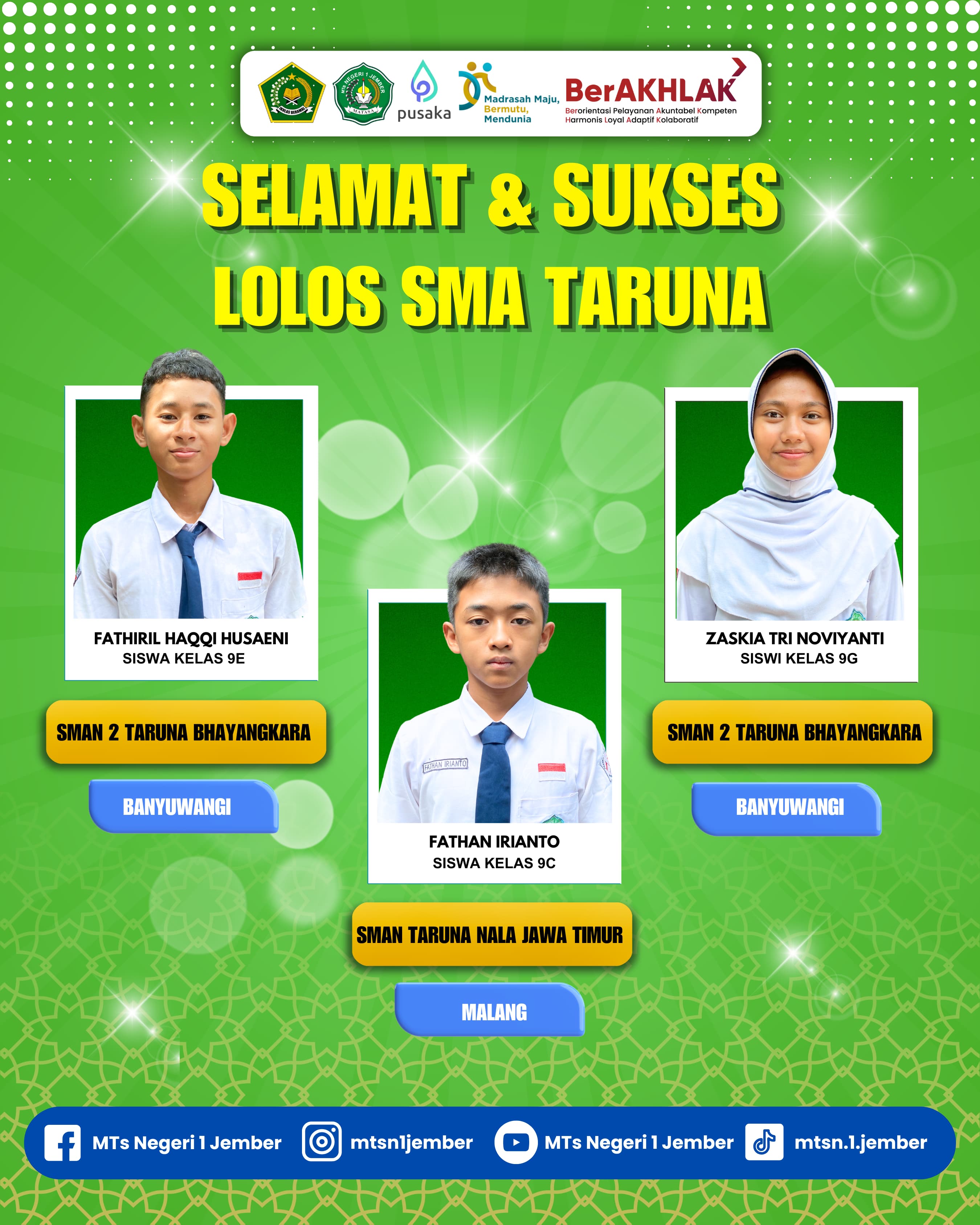 3 PESERTA DIDIK  MATASA DITERIMA DI SMA TARUNA